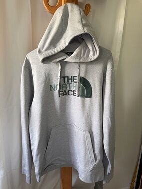 The North Face Men’s Gray Pullover Hoodie with Dark Green Logo